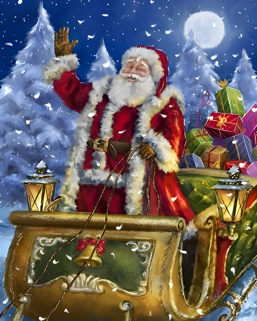 Classic santa sleigh and gifts cross stitch kit for beginners