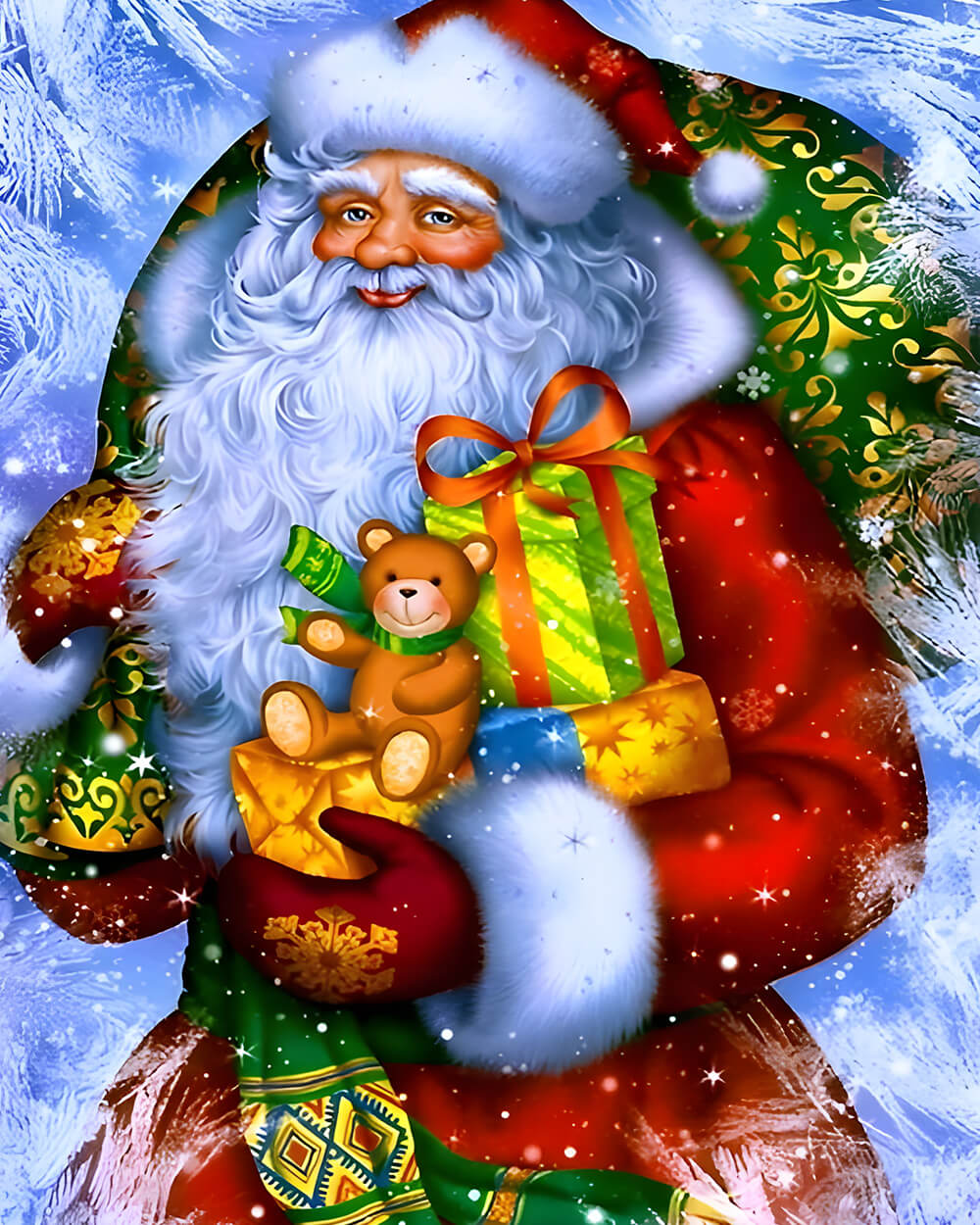 Classic santa with gifts cross stitch kit for beginners