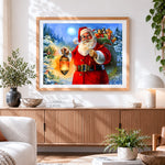 Finished classic santa with lantern cross stitch artwork displayed