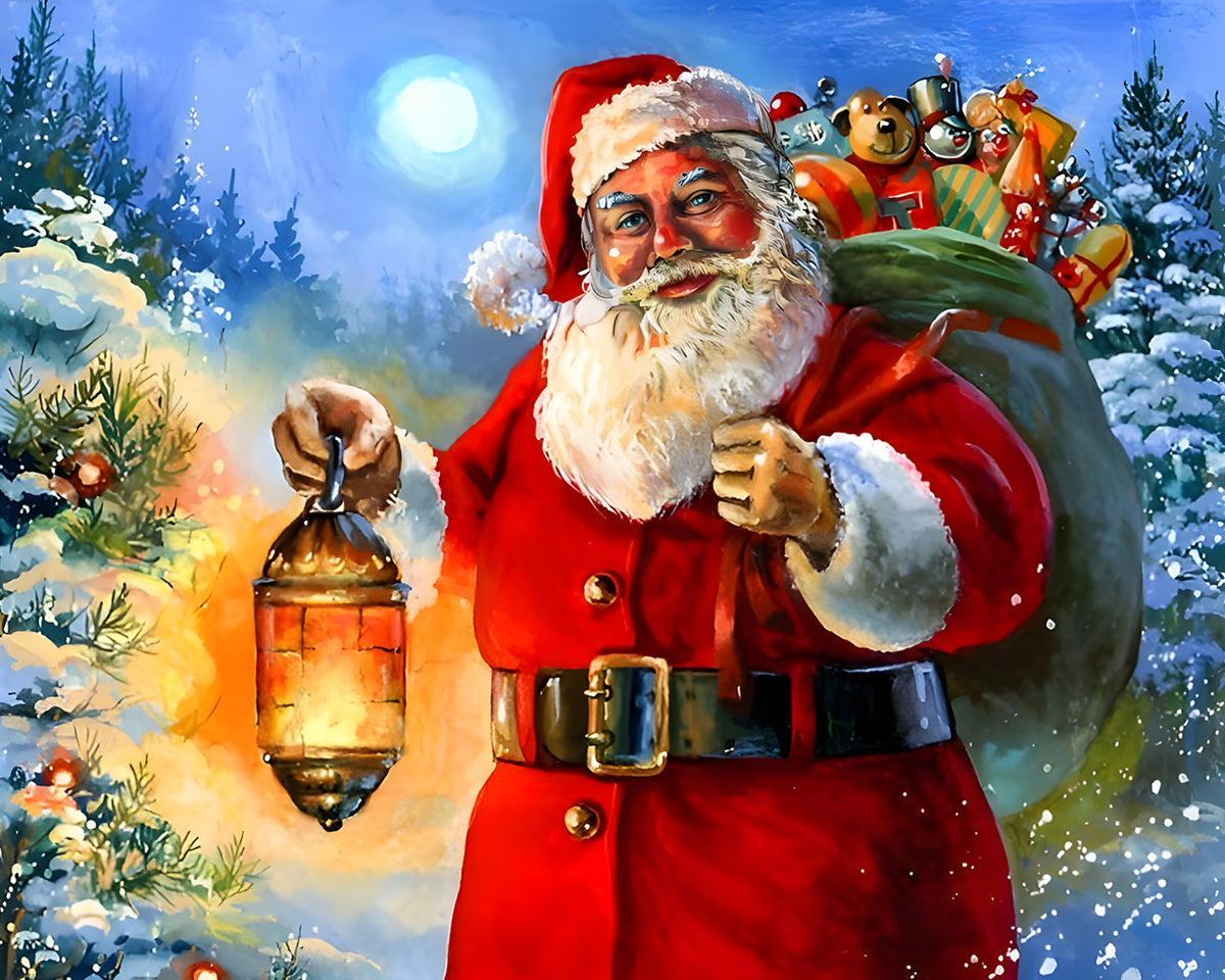 Classic santa with lantern cross stitch kit for beginners
