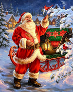 Classic santa with sleigh, lantern and red cardinals cross stitch kit for beginners