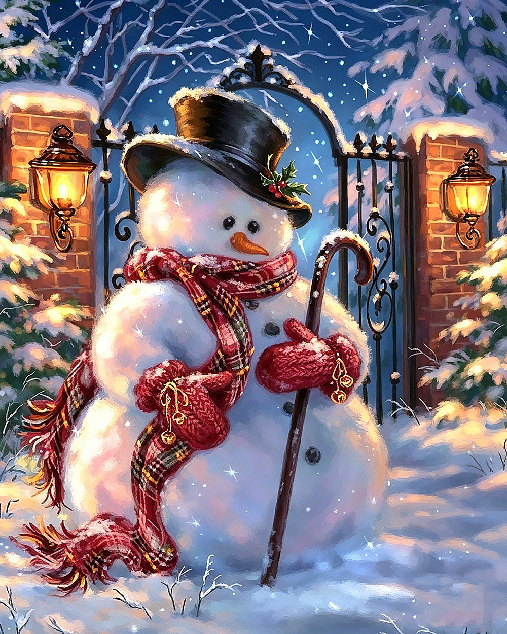 Classic snowman with top hat cross stitch kit for beginners