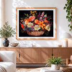 Finished classic wildflower basket paint by numbers artwork displayed as home decor