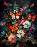 Classical dark floral and butterflies cross stitch kit for beginners