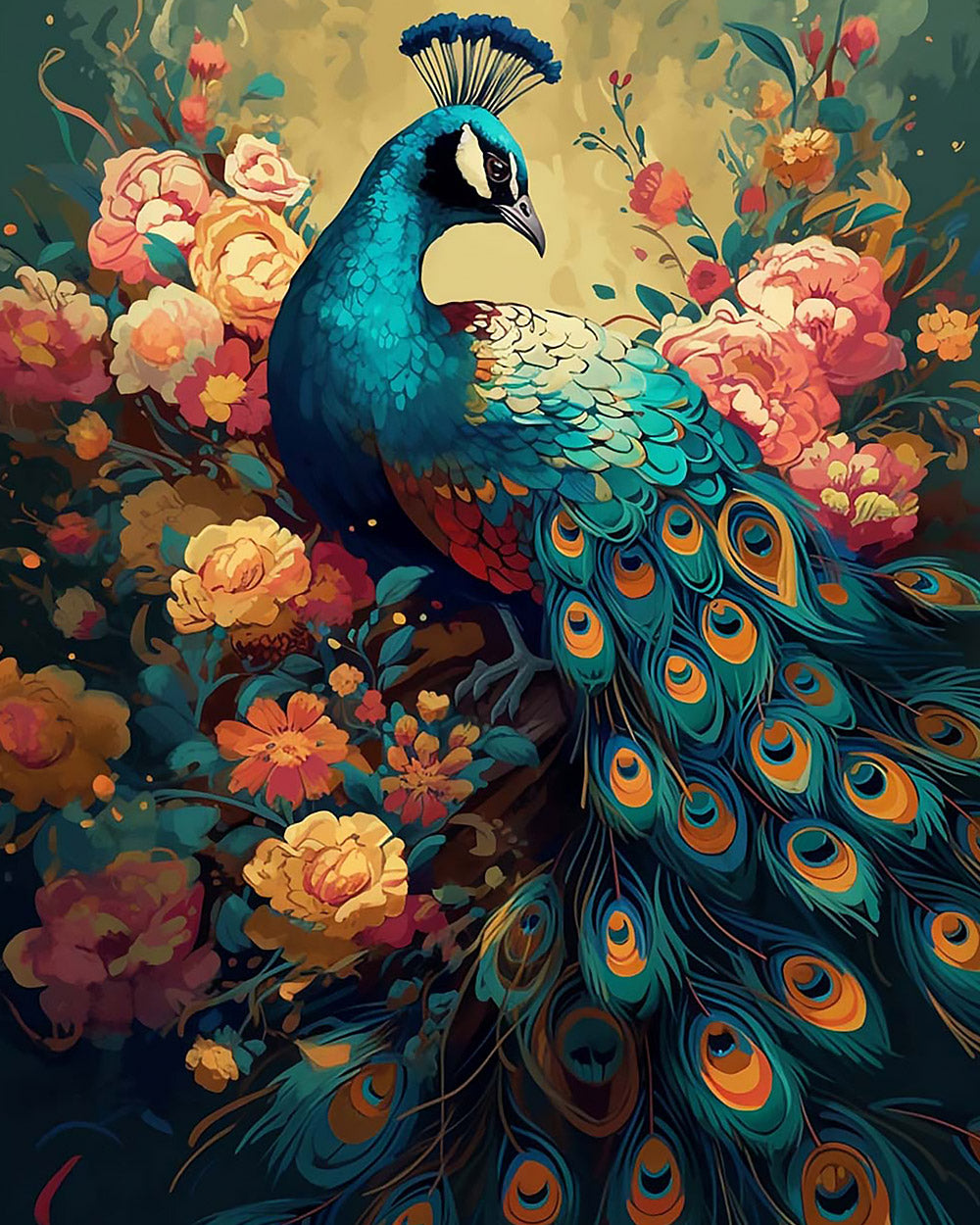 Classical floral peacock paint by numbers kit for beginners