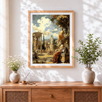 Finished classical roman forum scene cross stitch artwork displayed
