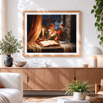 Finished classical still life with candle and books paint by numbers artwork displayed as home decor