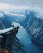 Cliff edge over fjord cross stitch kit for beginners