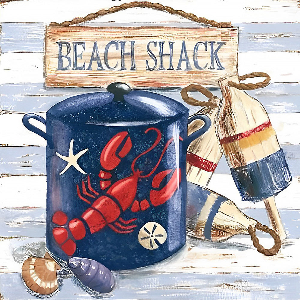 Coastal beach shack still life cross stitch kit for beginners