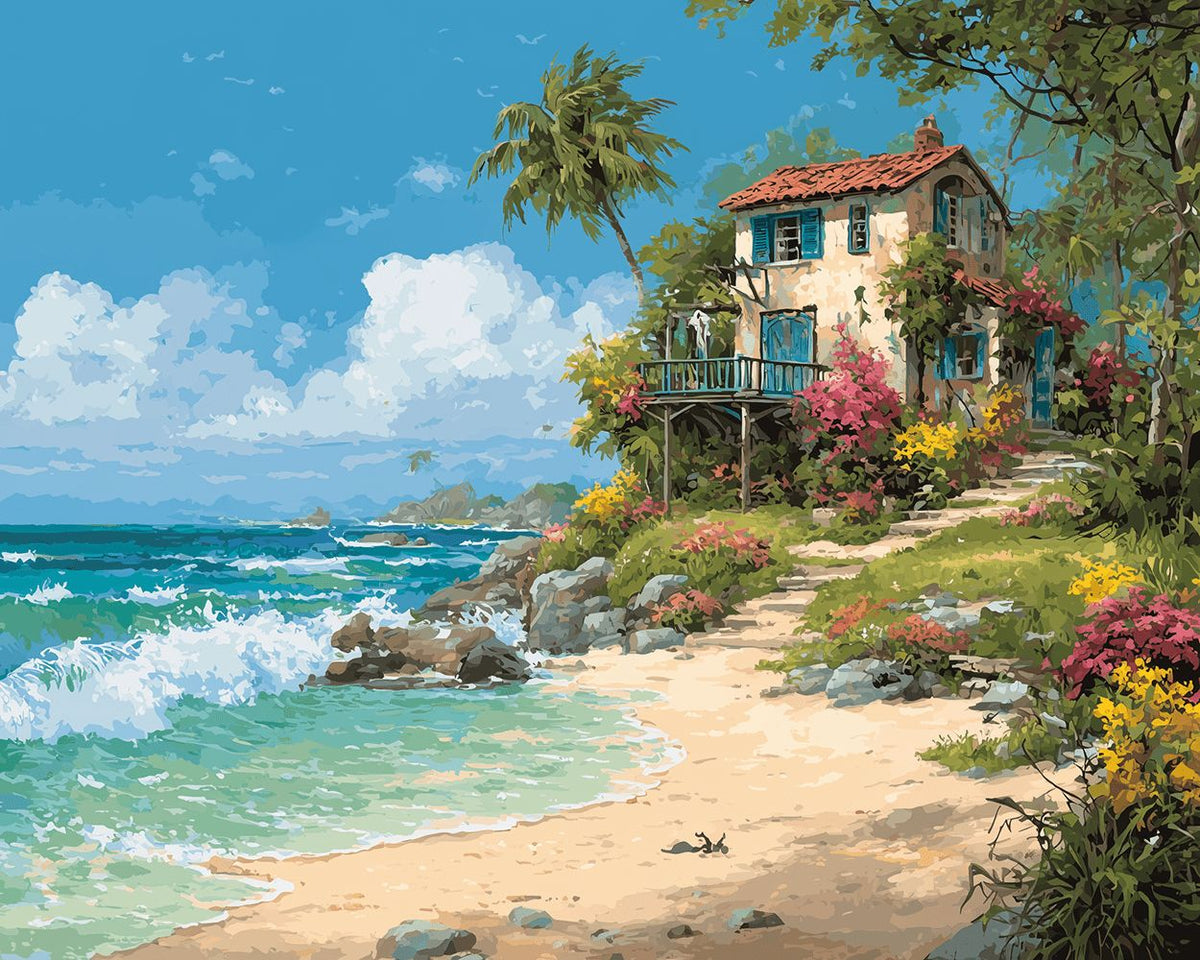 Coastal cottage cross stitch kit for beginners