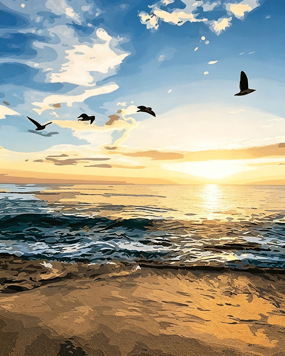 Coastal seascape at sunset cross stitch kit for beginners
