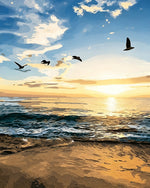Coastal seascape at sunset cross stitch kit for beginners