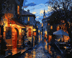 Cobblestone street at night cross stitch kit for beginners