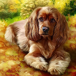 Cocker spaniel in autumn leaves cross stitch kit for beginners