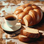 Coffee and braided bread cross stitch kit for beginners