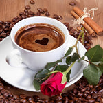 Coffee and red rose cross stitch kit for beginners