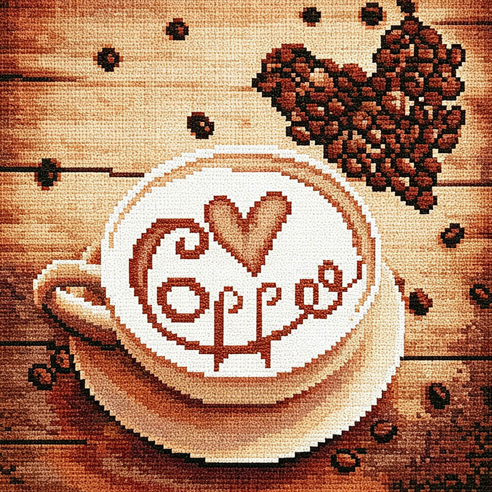 Coffee cup and beans cross stitch kit for beginners