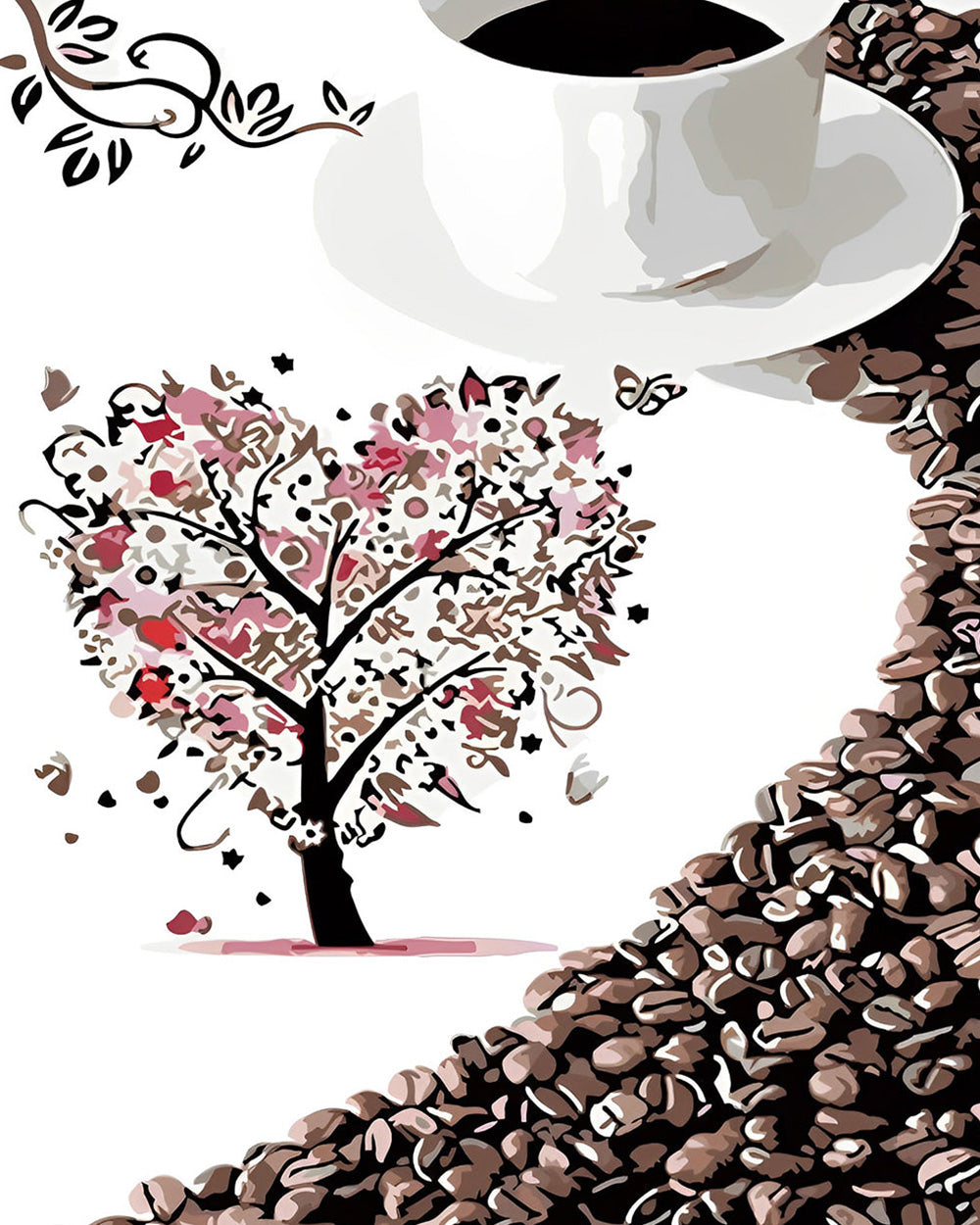 Coffee cup and heart tree cross stitch kit for beginners