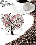 Coffee cup and heart tree cross stitch kit for beginners