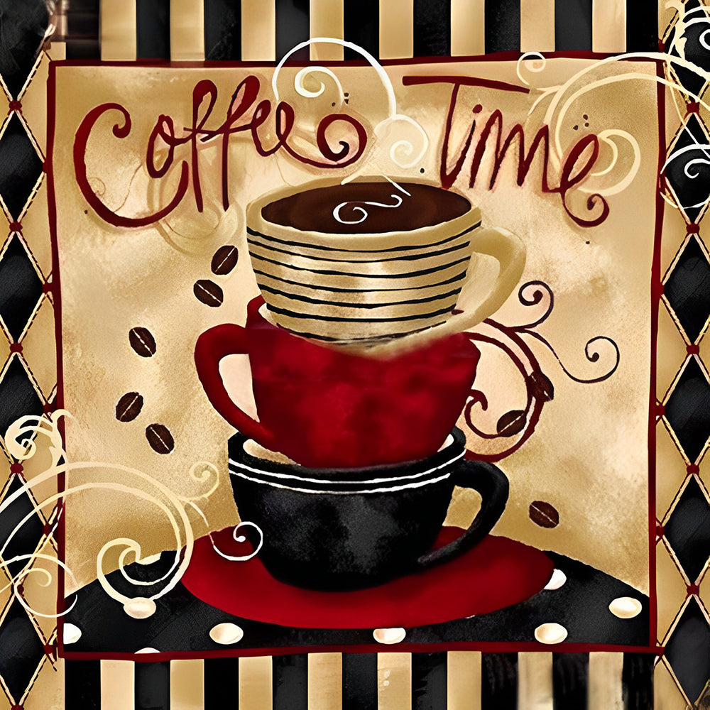 Coffee time vintage stacked cups cross stitch kit for beginners