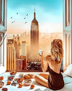 Coffee with a view of the empire state building cross stitch kit for beginners