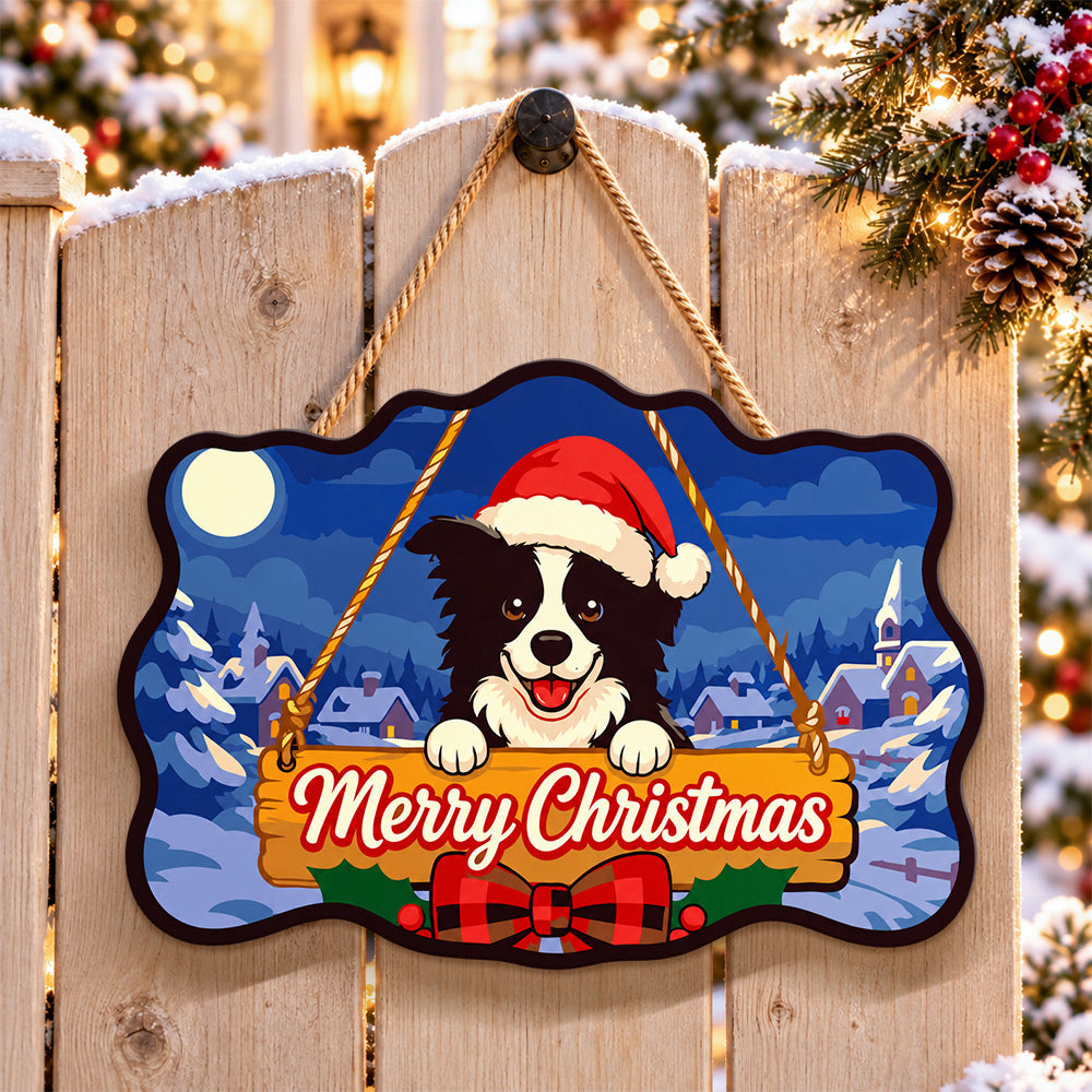 Collie merry christmas paint by numbers door hanger on a garden gate