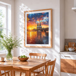 Cologne cathedral at sunset cross stitch artwork displayed on wall as home decor