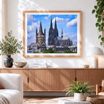Finished cologne cathedral cross stitch artwork displayed