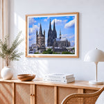 Cologne cathedral cross stitch artwork displayed on wall as home decor