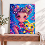 Finished colourful beaded doll pearl diamond painting artwork displayed as home decor