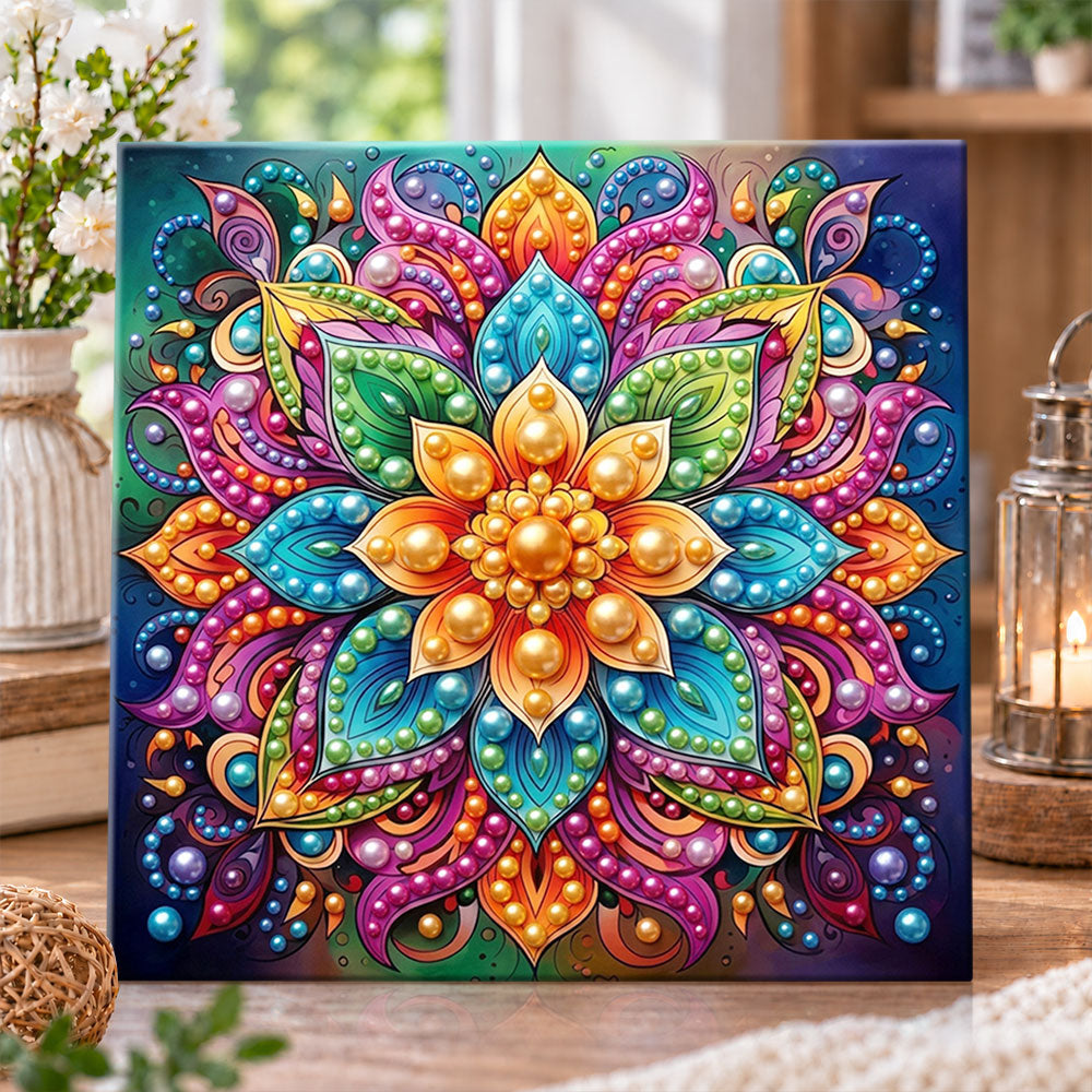 Colourful floral mandala pearl diamond painting kit for beginners