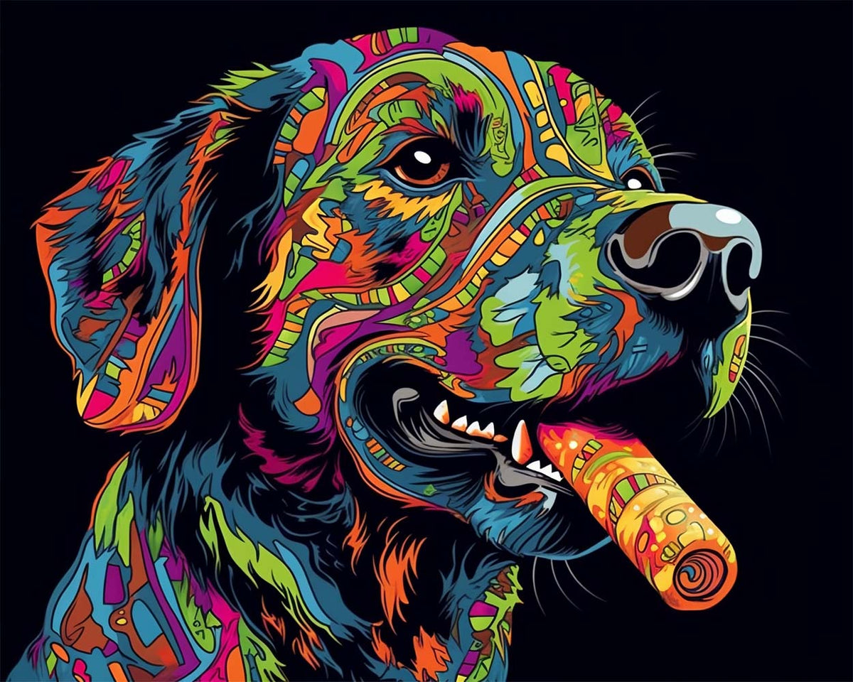Colorful graffiti style dog cross stitch kit for beginners