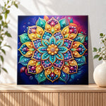 Finished colourful pearl mandala bloom pearl diamond painting artwork displayed as holiday home decor