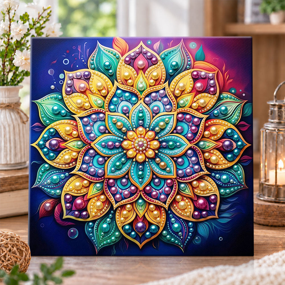 Colourful pearl mandala bloom pearl diamond painting kit for beginners