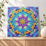 Finished colourful pearl mandala flower pearl diamond painting artwork displayed as holiday home decor