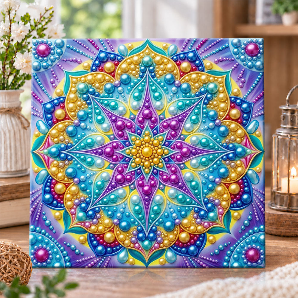 Colourful pearl mandala flower pearl diamond painting kit for beginners