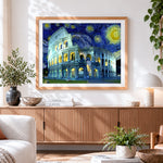 Finished colosseum under a starry night paint by numbers artwork displayed as home decor