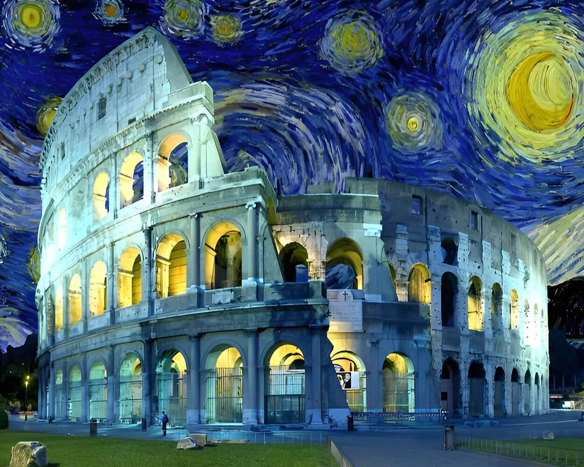 Colosseum under a starry night paint by numbers kit for beginners
