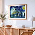 Colosseum under a starry night paint by numbers artwork displayed on wall as home decor