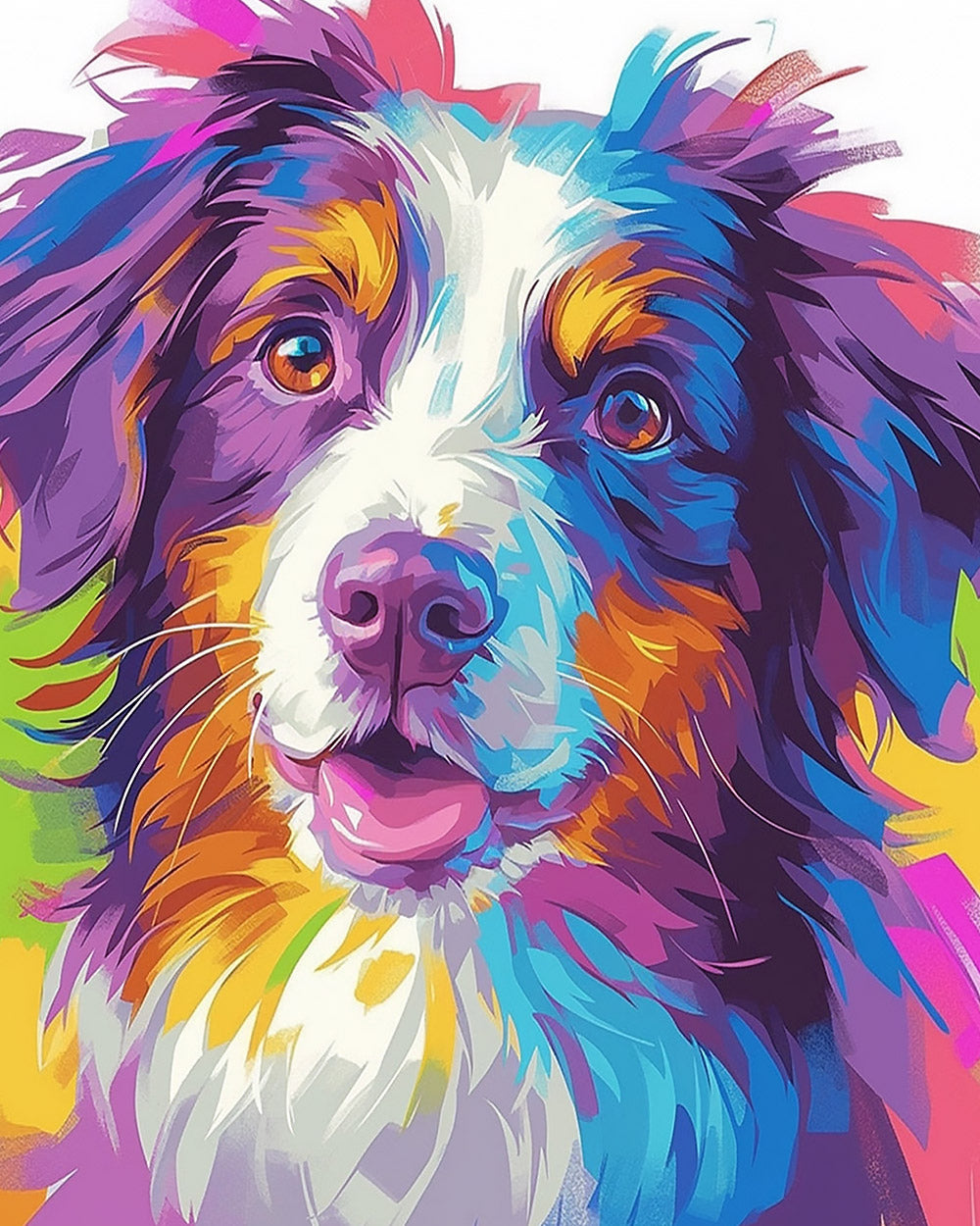 Colourful abstract australian shepherd cross stitch kit for beginners