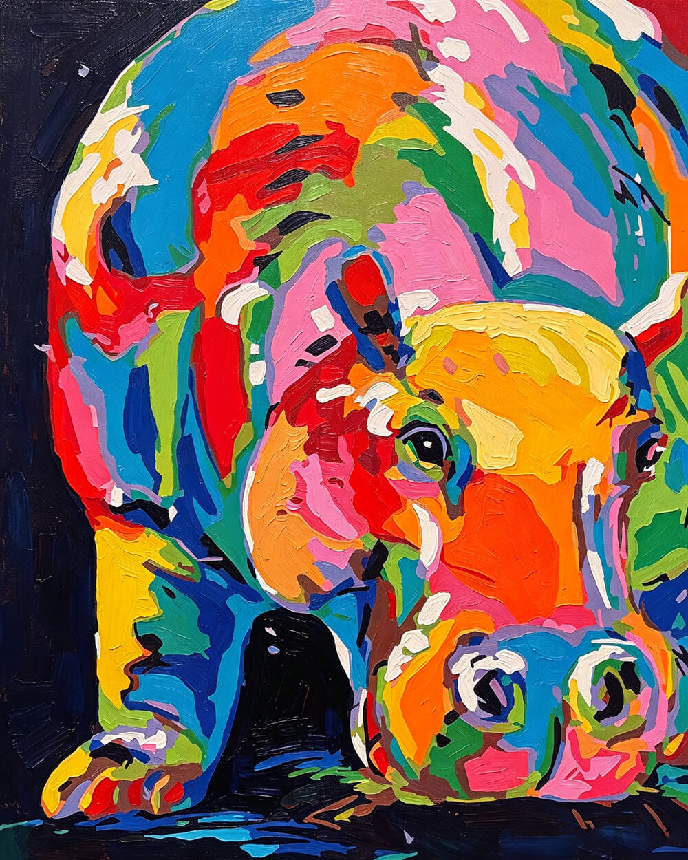 Colourful abstract baby hippo cross stitch kit for beginners