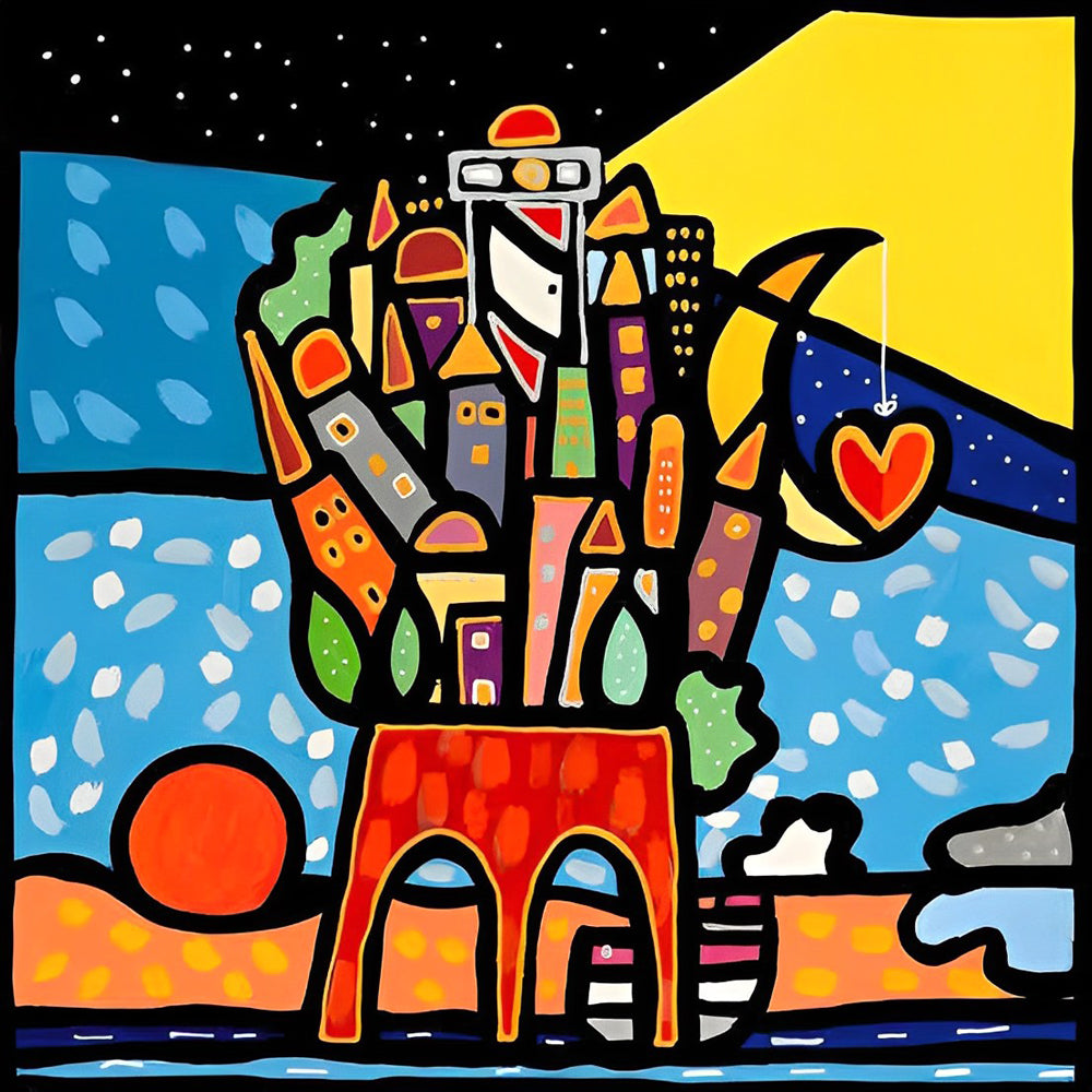 Colourful abstract cityscape cross stitch kit for beginners