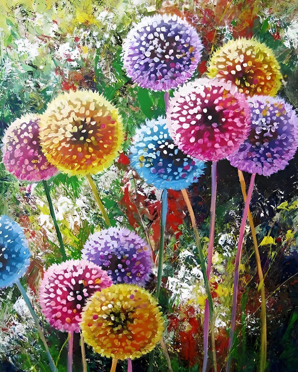 Colourful abstract dandelion cross stitch kit for beginners