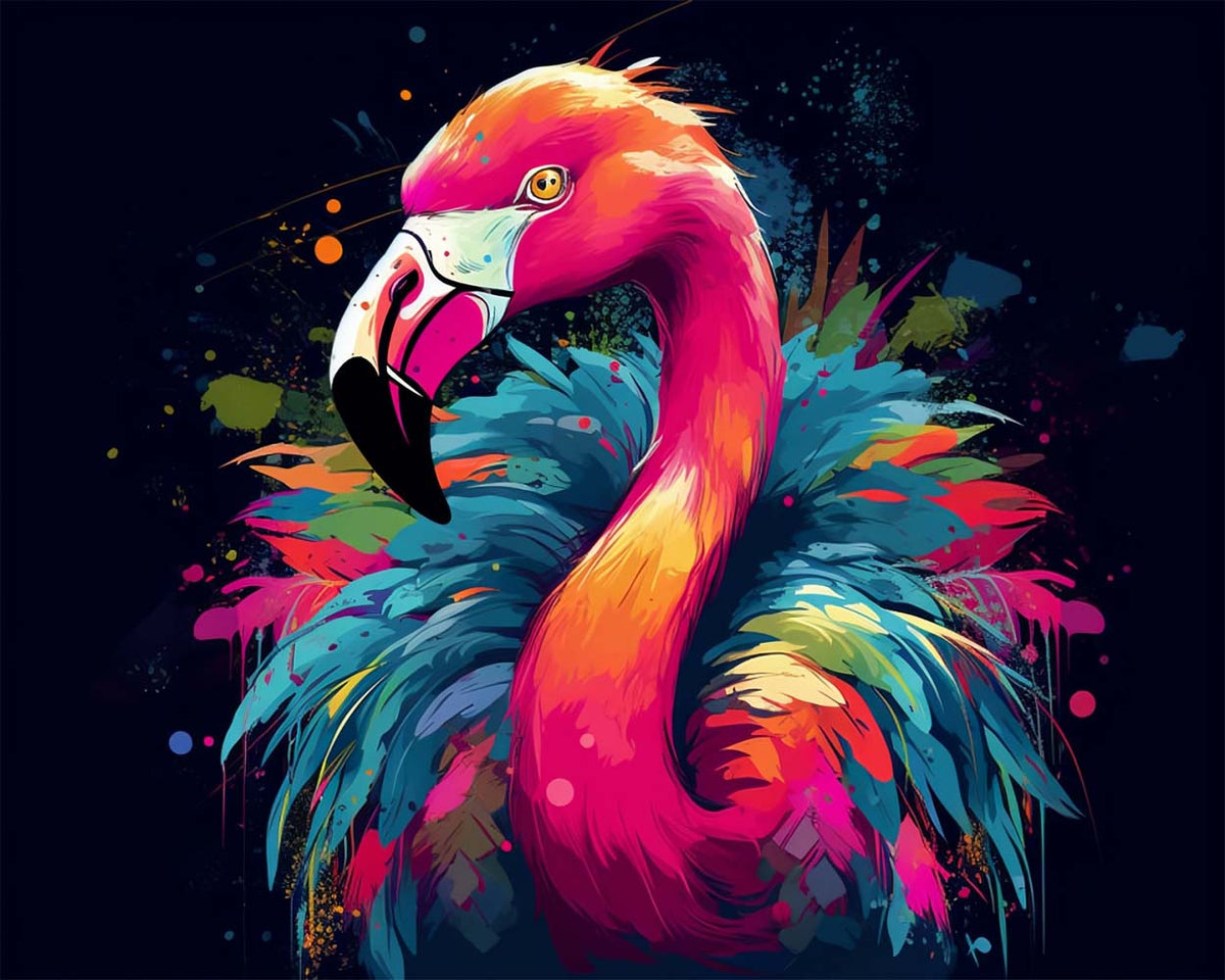 Colourful abstract flamingo paint by numbers kit for beginners