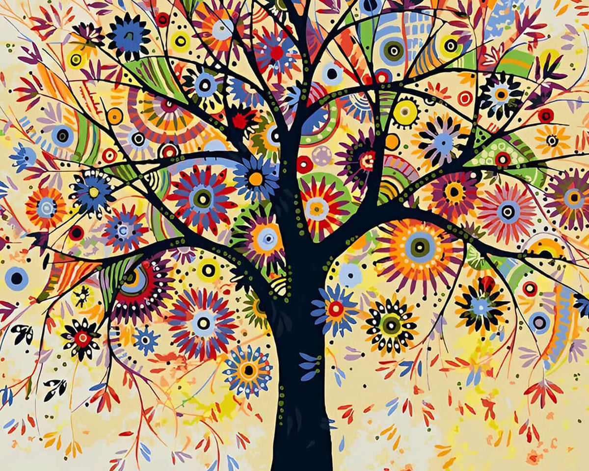 Colourful abstract floral tree cross stitch kit for beginners