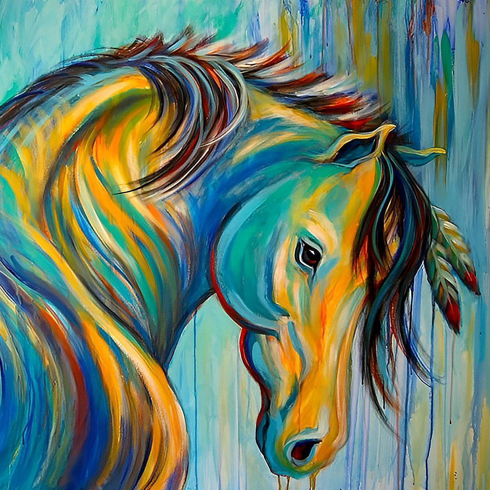 Colourful abstract horse head cross stitch kit for beginners