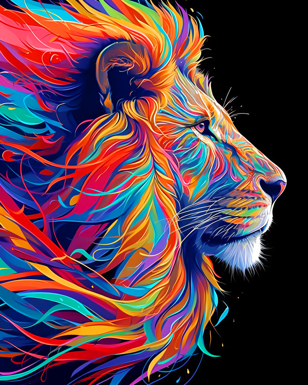 Colourful abstract lion profile cross stitch kit for beginners