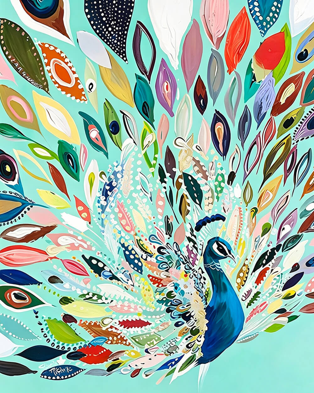 Colourful abstract peacock cross stitch kit for beginners