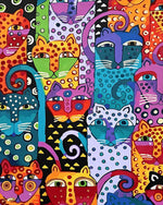 Colourful abstract pop art cats cross stitch kit for beginners