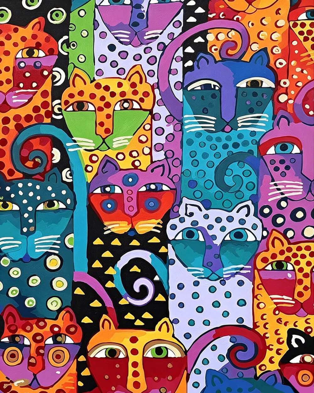 Colourful abstract pop art cats cross stitch kit for beginners